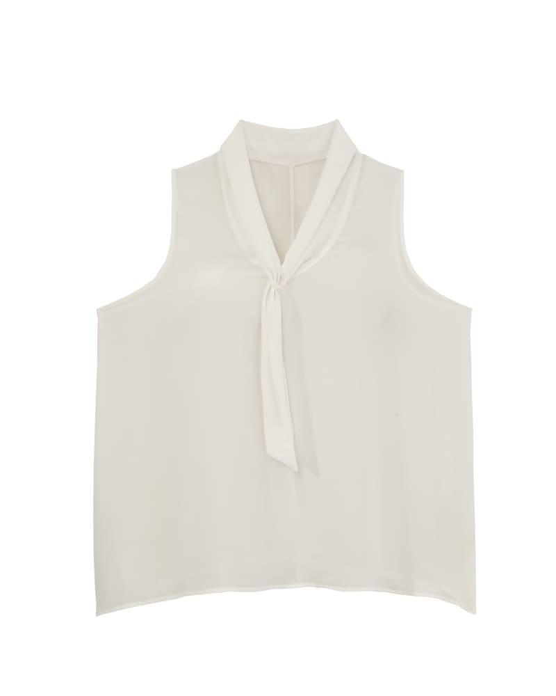 Front of plus size Antonella Sleeveless Tie Neck Blouse by Molly & Isadora | Dia&Co | dia_product_style_image_id:119856